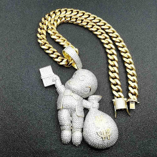 Personalized Moissanite Round Brilliant Cut Diamond Hip Hop Lucky Dollar Bag Pendant