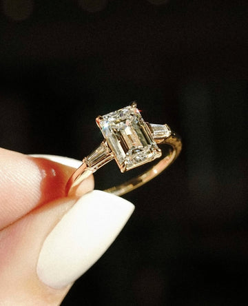 Custom Emerald Cut Moissanite Engagement Ring For Women