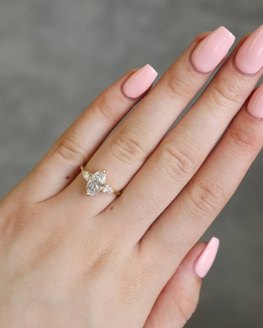 New Three Stone Marquise Cut vvs Moissanite Engagement Ring