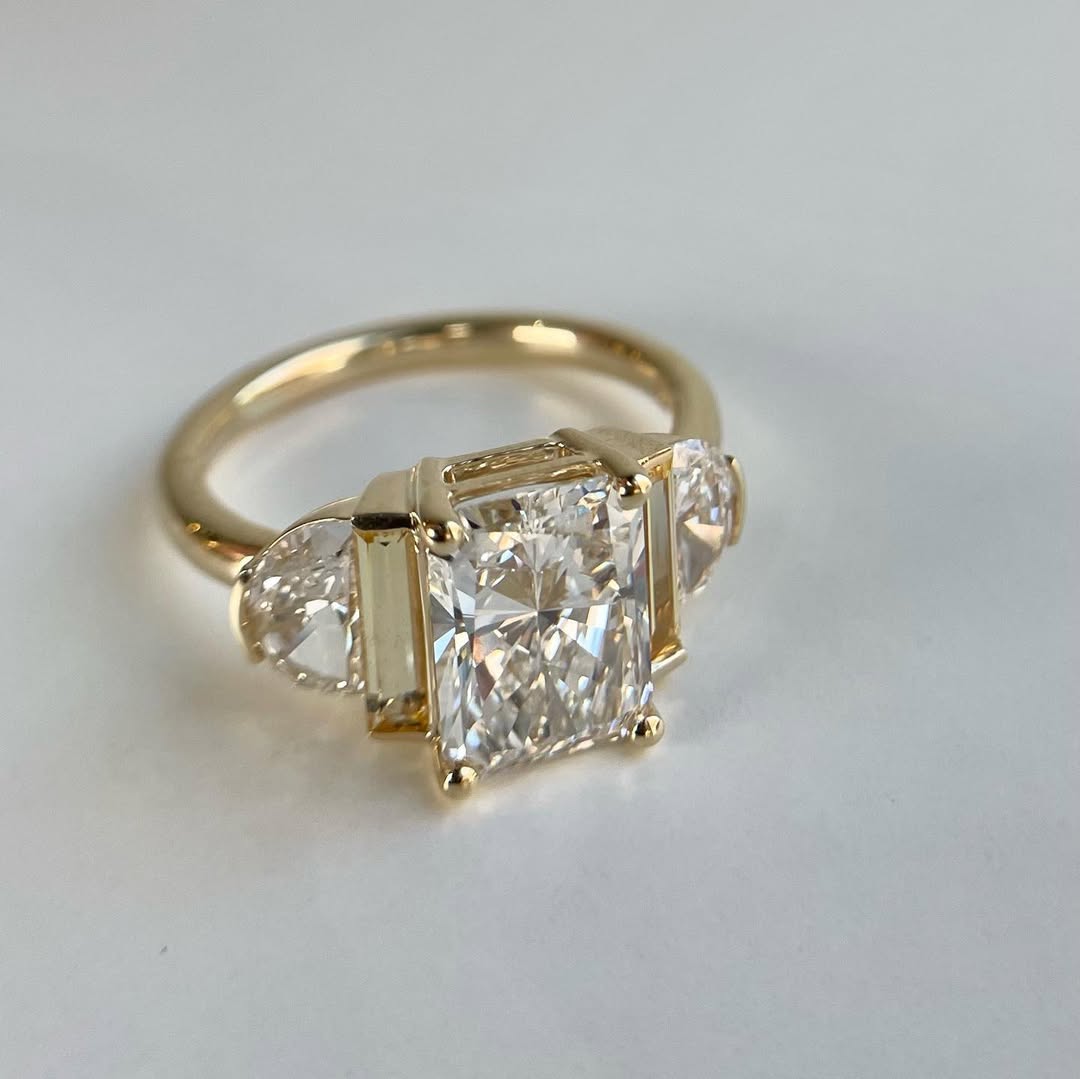 Radiant Cut Three Stone Moissanite Rings For Women