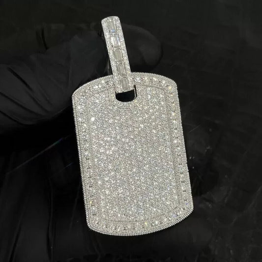 Custom Hip Hop Dogtag Pendant  In 925 Sterling Silver And Moissanite Diamond Studded