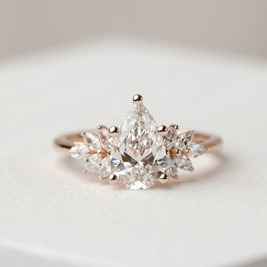 Pear Cut Cluster Moissanite vvs1 Diamond Engagement Ring