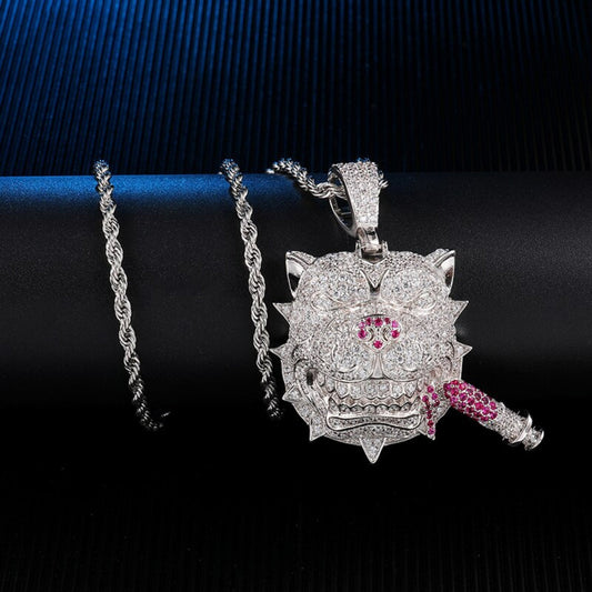 Fashionable Simple Pitbull Smoking Diamond Out Big Boss Moissanite Pendant Necklace