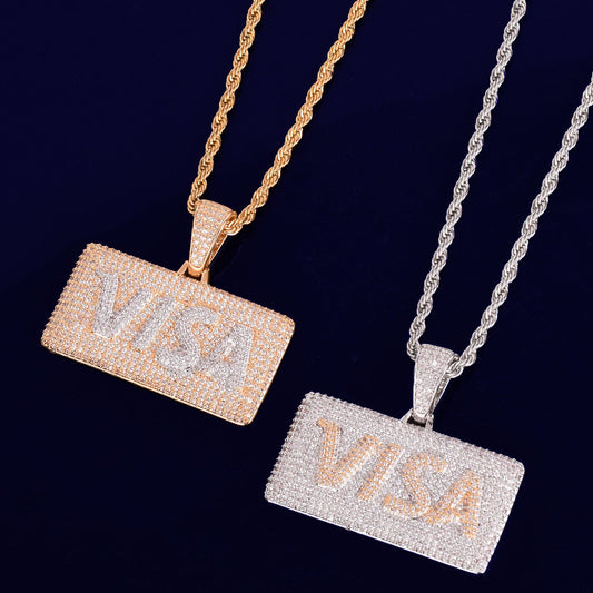 Moissanite Diamond Necklace 925 Sterling Silver Jewelry Men's Visa Custom pendant For Men