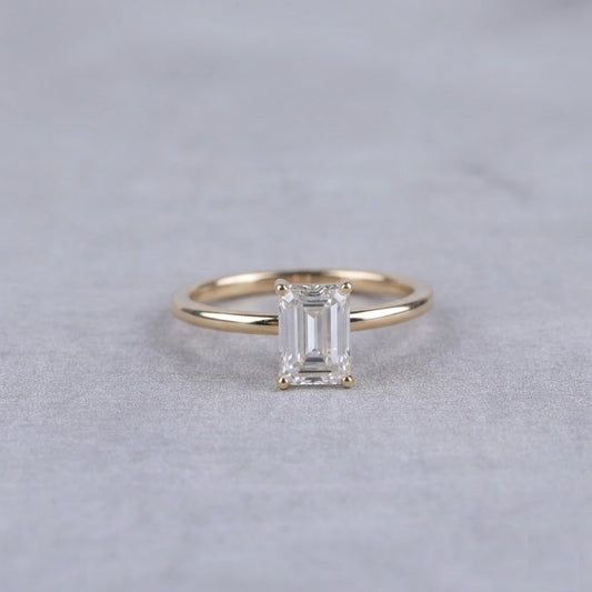Emerald Cut Lab Grown Diamond Engagement Ring Yellow Gold Solitaire Ring Minimalist Bridal Jewelry Elegant Promise Ring