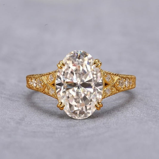 Oval Cut Lab Grown Diamond Engagement Ring Yellow Gold Vintage Inspired Halo Ring Unique Bridal Jewelry Gift for Her