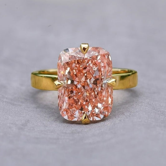Cushion Cut Pink Lab Grown Diamond Engagement Ring Yellow Gold Solitaire Ring Luxury Bridal Jewelry Gift for Her