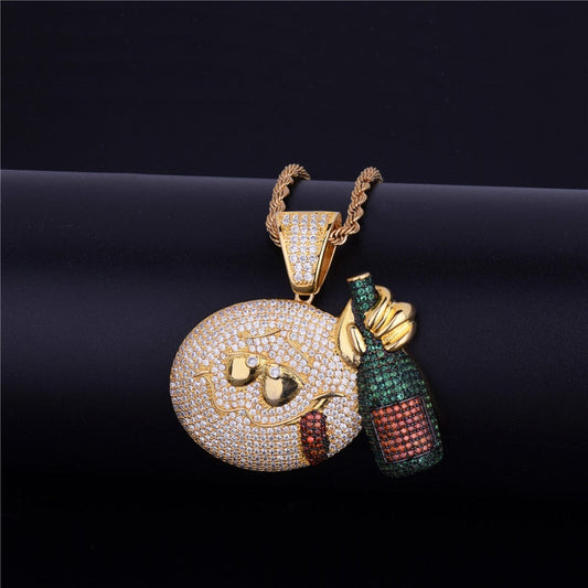 Latest Customized  Funny Emojis Bottle Drunk Real Moissanite Pendant
