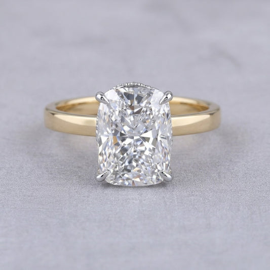 Radiant Cut Lab Grown Diamond Engagement Ring Solitaire Yellow Gold Two Tone Ring Minimalist Bridal Ring Luxury Promise Ring for Her