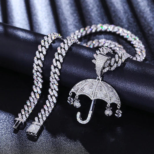Hip Hop Pendant Diamond 925 Sterling Silver Moissanite Money Bag Umbrella Pendant