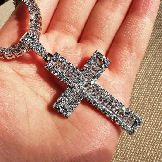 Custom VVS Moissanite Diamond Cuban Cross Pendant Necklace For Women and Men