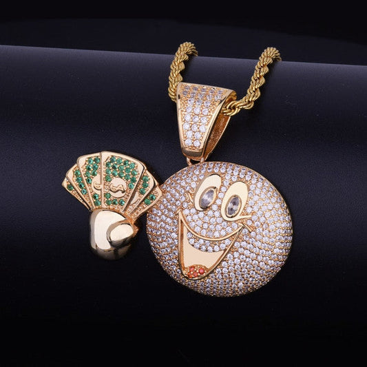 Smiling Hip Hop  Cash Money Man Face Moissanite vvs Diamonds Pendant Chain Necklace