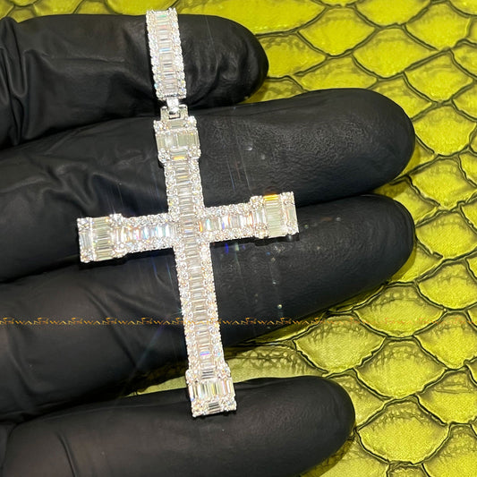 Round And Baguette Cut Moissanite Diamonds In Hip Hop Style Unique Jesus Cross Pendant by swandiamond