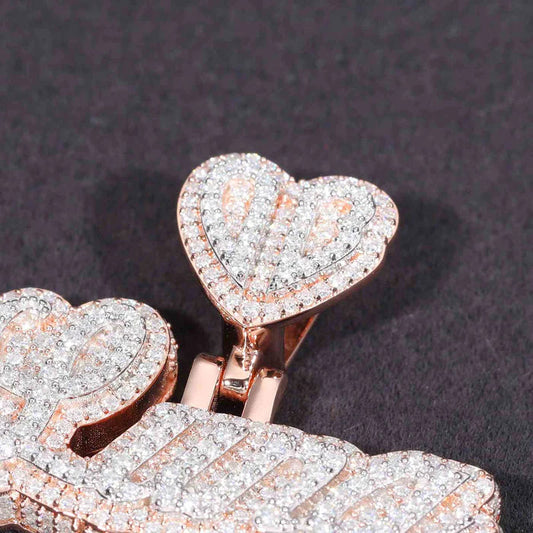Luna cursive Rose Gold Heart Letter Moissanite Diamonds Pendant by swandiamond
