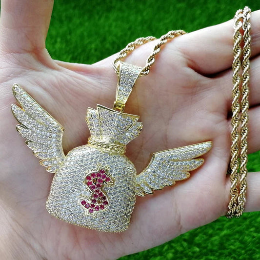 Hip Hop Flying Money Bag Pendant S925 Silver Pass Diamond Tester Custom Moissanite Pendant