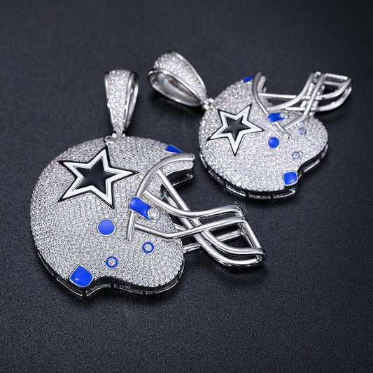Round Brilliant Cut Moissanite Diamonds Iced Out Football Helmet Pendant by swandiamond