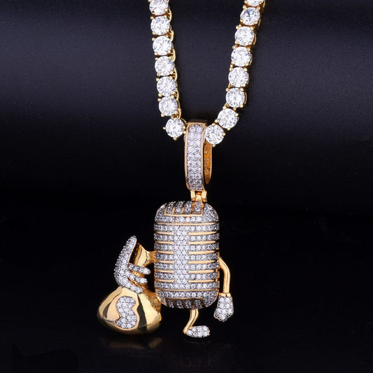 Handmade Gemstone Jewelry Microphone Doller Bag Moissanite Pendant For Woman And Man