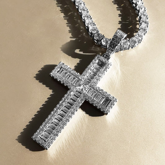 Custom VVS Moissanite Diamond Cuban Cross Pendant Necklace For Women and Men