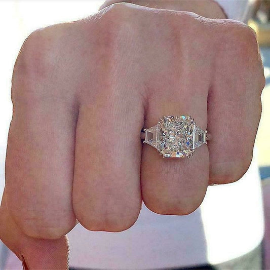 2.50CT Radiant Cut Trapezoid Moissanite 3 Stone Engagement Ring