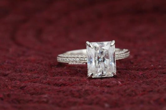 2.5Ct Radiant Cut Moissanite Hidden Halo Solitaire Engagement Ring