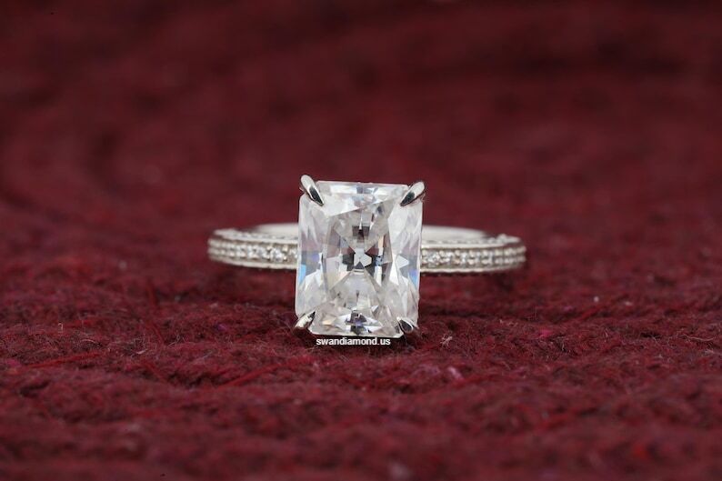2.5Ct Radiant Cut Moissanite Hidden Halo Solitaire Engagement Ring