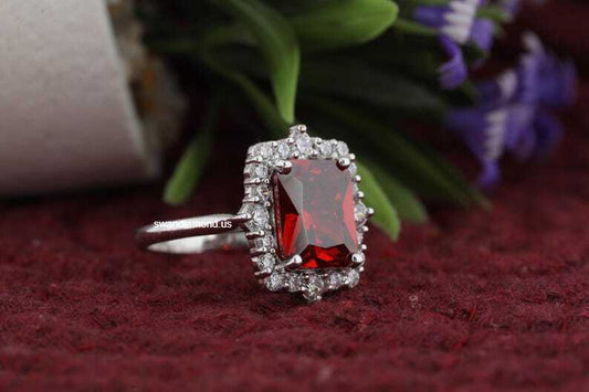3.00Ct Radiant Garnet Ring with Moissanite Engagement Ring