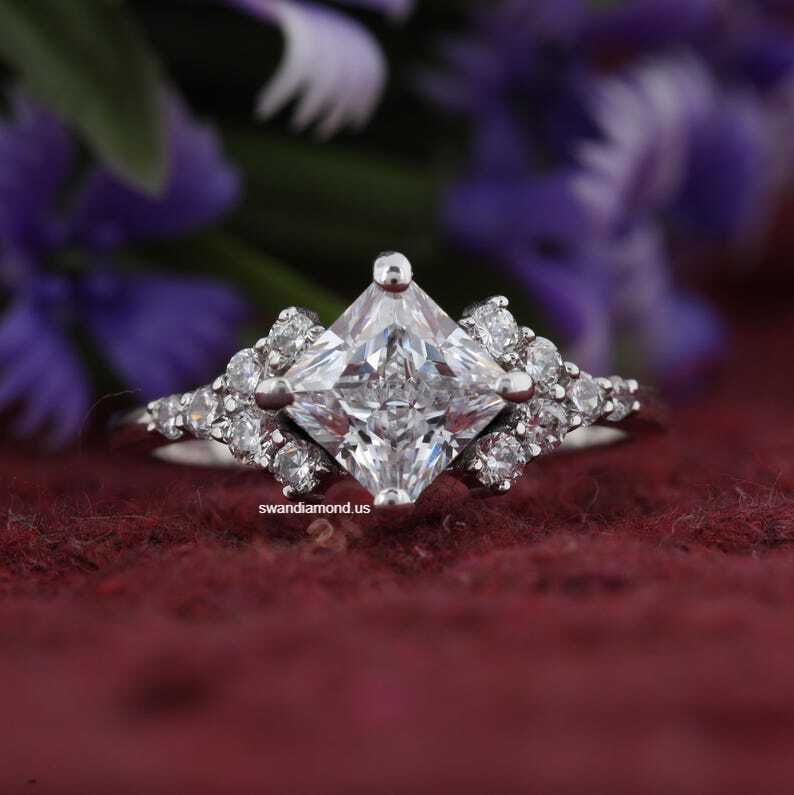 1.25 Ct Princess Cut Moissanite Engagement Ring