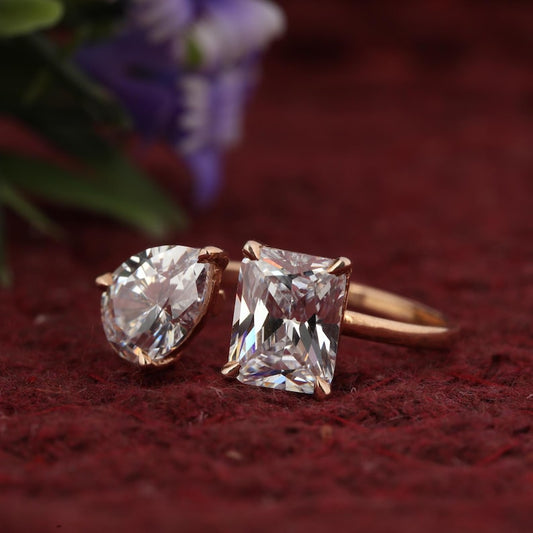 Toi et Moi 5.00 CT Pear cut and Radiant cut Moissanite Engagement Ring