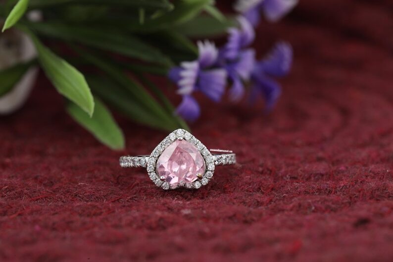 7mm Heart Shape Pink Moissanite Engagement Ring