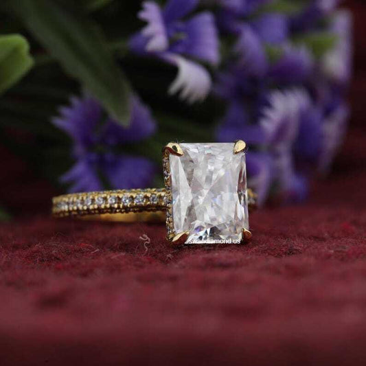 2.50CT Radiant Cut Moissanite Hidden Halo Solitaire Engagement Ring