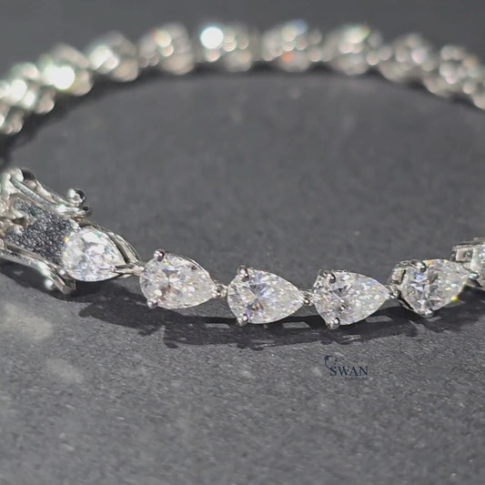 Elegant Pear Cut Diamond Tennis Bracelet in Silver with Sparkling Natural Stones Timeless Luxury Jewelry Gift for Her or Him swandiamond