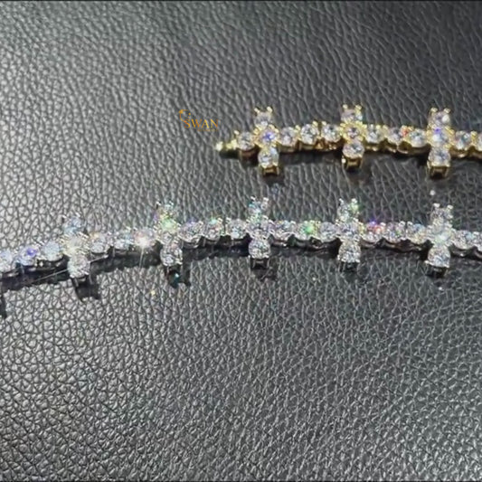 Unique Cross Cluster Diamond Luxury Tennis Necklace in White Gold Modern Statement Jewelry for Men and Women swandiamond