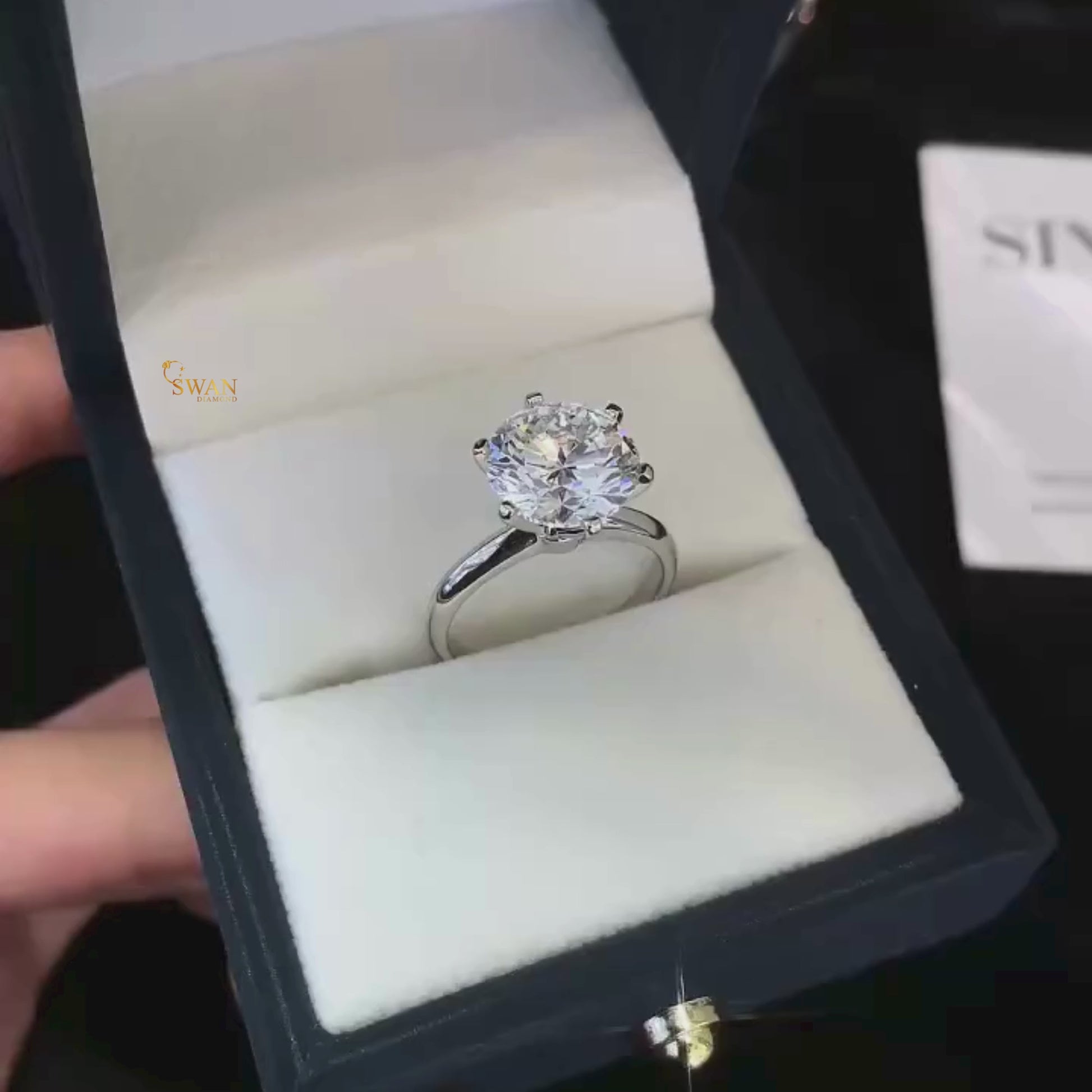 Round Cut Diamond Halo Engagement Ring in Solid White Gold with Pavé Band Sparkling Solitaire Bridal Jewelry Anniversary Gift for Her swandiamond