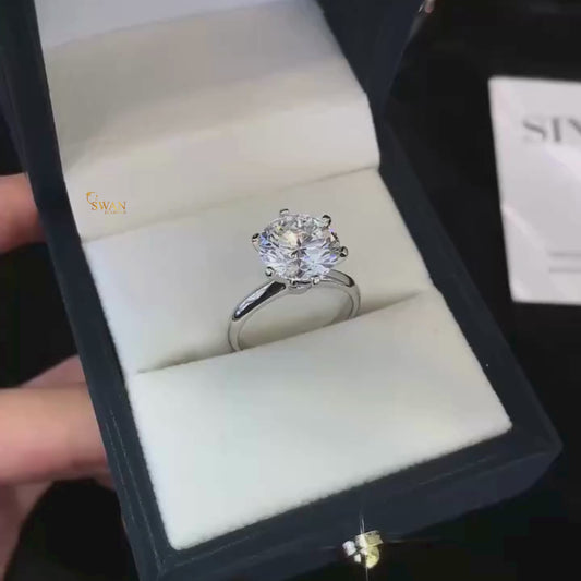 Round Cut Diamond Halo Engagement Ring in Solid White Gold with Pavé Band Sparkling Solitaire Bridal Jewelry Anniversary Gift for Her swandiamond