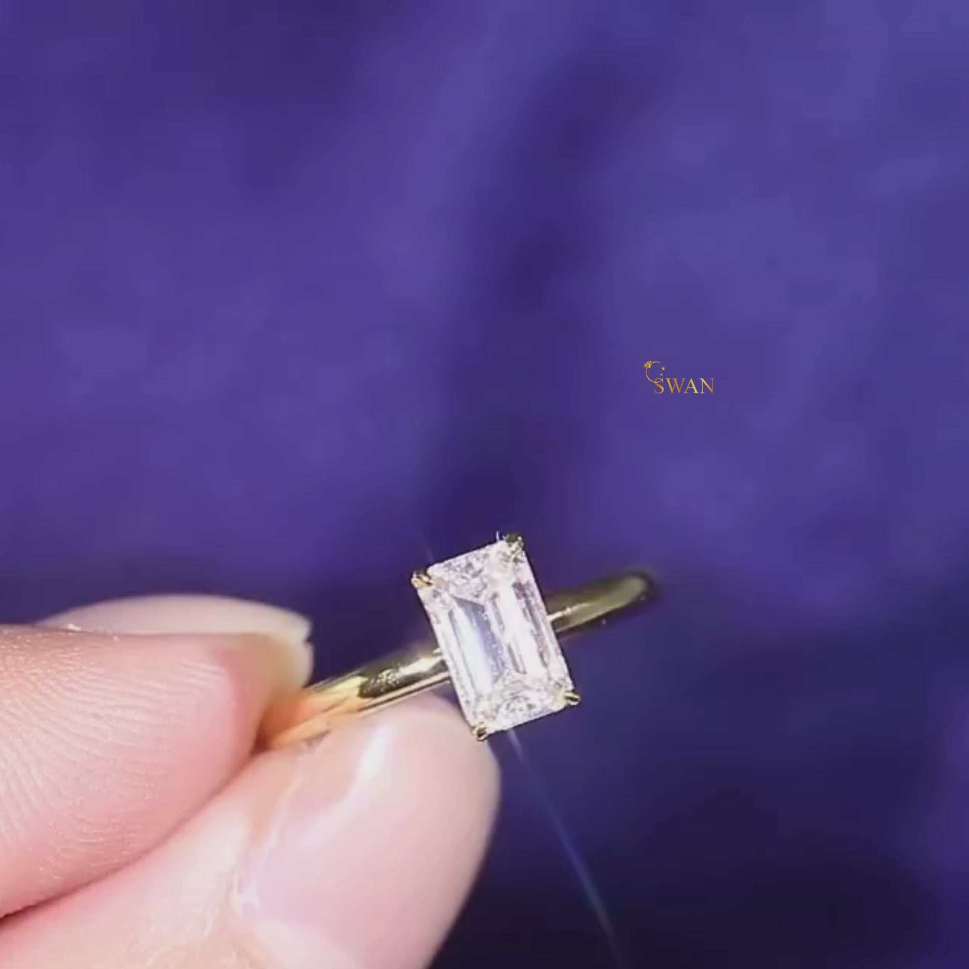 Emerald Cut Solitaire Diamond Engagement Ring in Gold Classic Four Prong Setting Elegant Modern Bridal Jewelry Gift for Her swandiamond