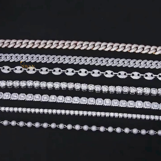 Two Tone Rose Gold and Silver Diamond Cross Link Bracelet Iced Out Luxury Hip Hop Jewelry High Quality Statement Piece for Men and Women swandiamond