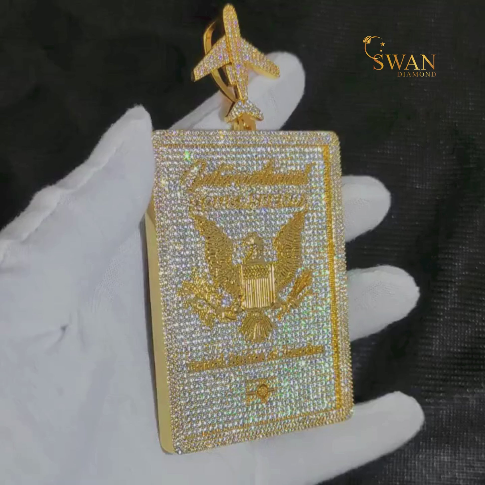 Luxury Hip Hop Necklace Custom Gold Rectangle Pendant Fully Iced Out with VVS Moissanite Diamonds  for Men Urban Streetwear Jewelry swandiamond