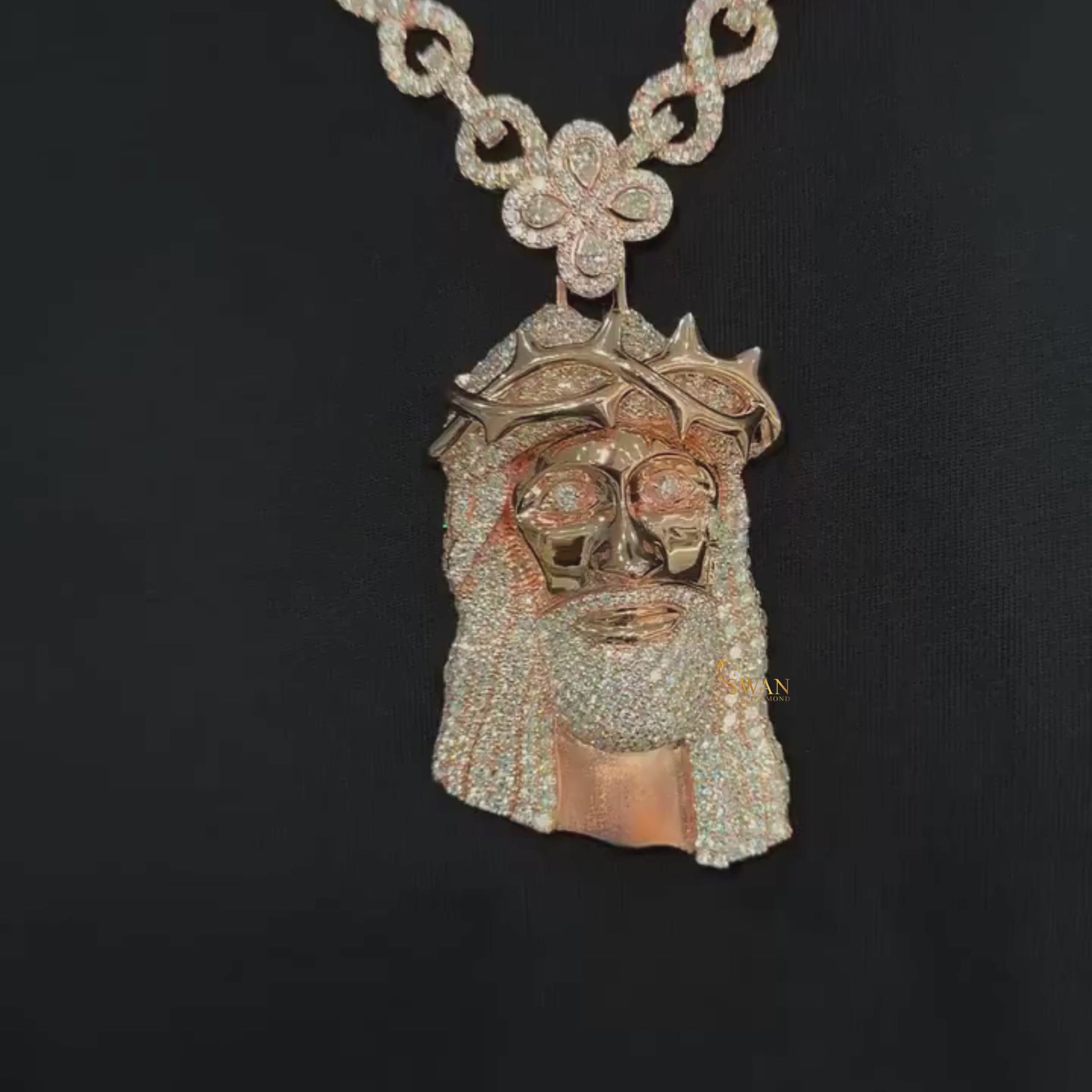 Hip Hop Rose Gold Jesus Face Pendant Iced Out with VVS Moissanite Diamonds Crown of Thorns Luxury Necklace for Men swandiamond