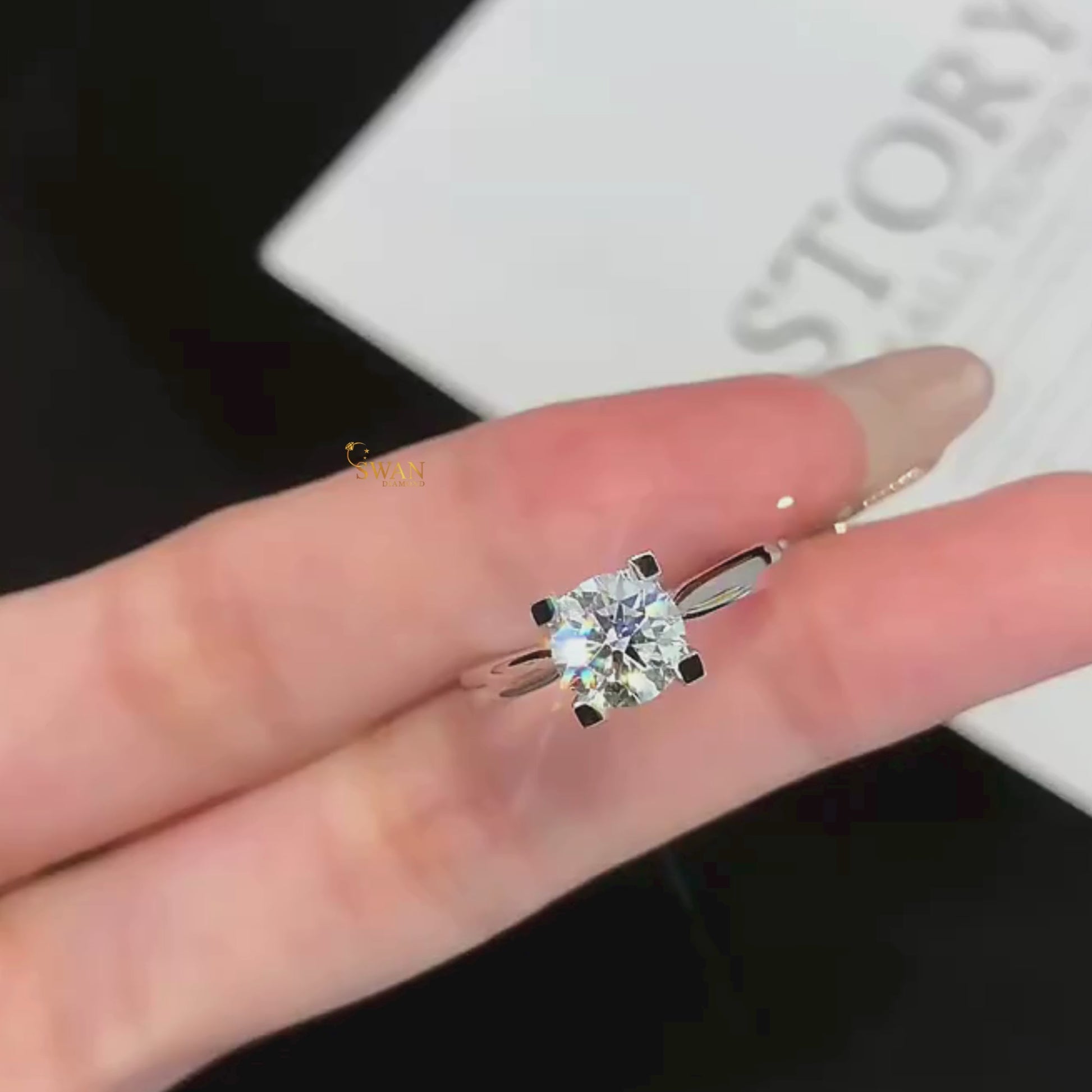 Round Cut Solitaire Diamond Engagement Ring in Solid White Gold Classic Four Prong Setting Elegant Minimalist Jewelry Gift for Her swandiamond