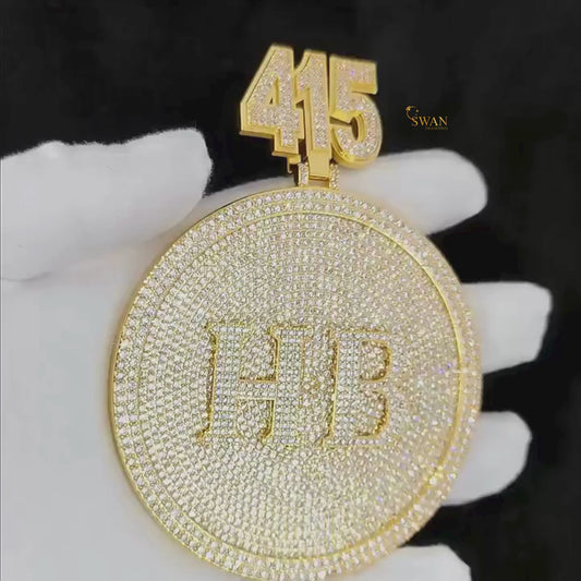 Custom Iced Out Hip Hop Custom Gold Medallion Pendant with 415 and HB Letters Fully Iced Out VVS Moissanite Diamonds Luxury Hip Hop Necklace for Men swandiamond