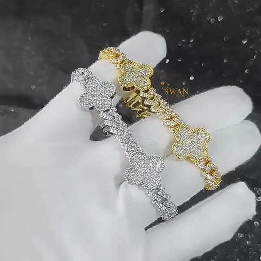 Luxury Clover Design Diamond Bracelet in White Gold and Yellow Gold with Full Pave Setting Elegant Statement Jewelry swandiamond