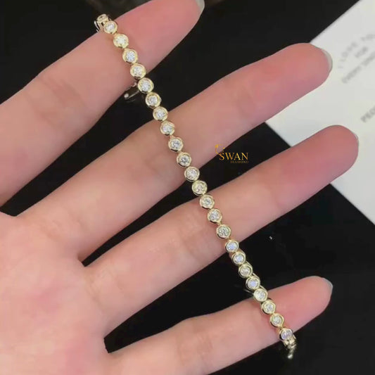 Elegant Round Cut Diamond Bezel Set Tennis Bracelet in Yellow Gold Classic Sparkling Natural Diamond Jewelry Luxury Gift for Her swandiamond