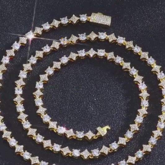 Geometric Design Natural Diamond Tennis Chain in White Gold Round and Princess Cut Sparkling Luxury Statement Necklace Gift swandiamond