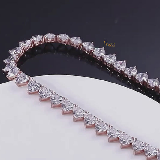 Romantic Heart Cut Diamond Tennis Necklace Rose Gold Elegant Statement Jewelry for Men and Women Anniversary Luxury Gift swandiamond