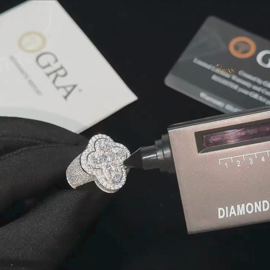 Iced Out Clover Hip Hop Ring & Diamond Silver Bling Luxury Statement Jewelry for Rappers Bosses and Streetwear Kings SwanDiamond