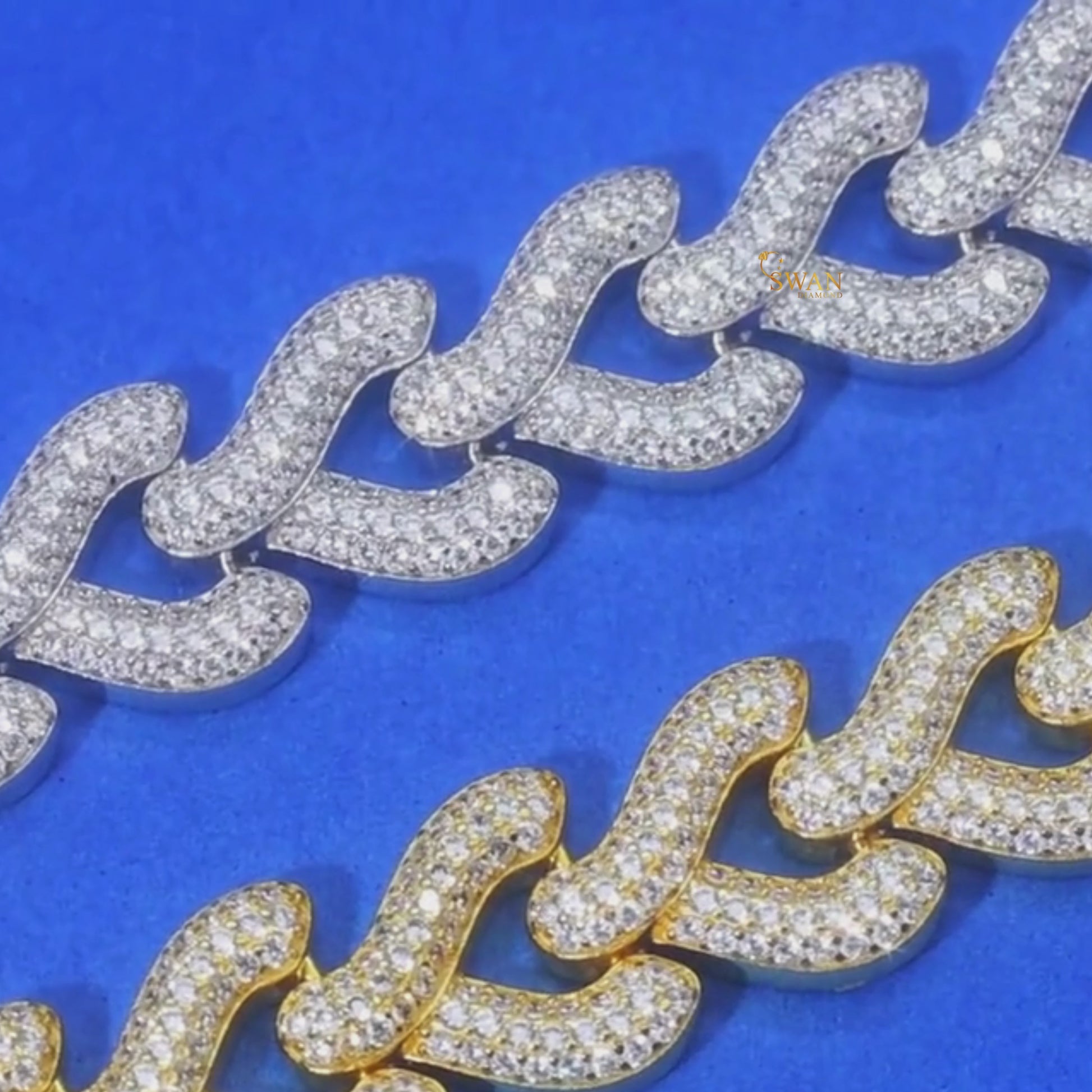 Diamond Cuban Bracelet Iced Out Link Jewelry in Yellow Gold and Silver with Sparkling Natural Diamonds swandiamond