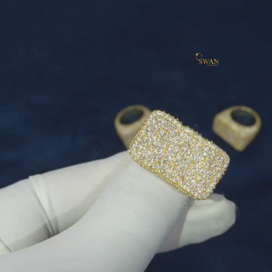 Luxury Iced Out Rectangle Hip Hop Ring in Yellow Gold with Full Diamond Pave Sparkle Bling Statement Jewelry for Men Rapper Style SwanDiamond