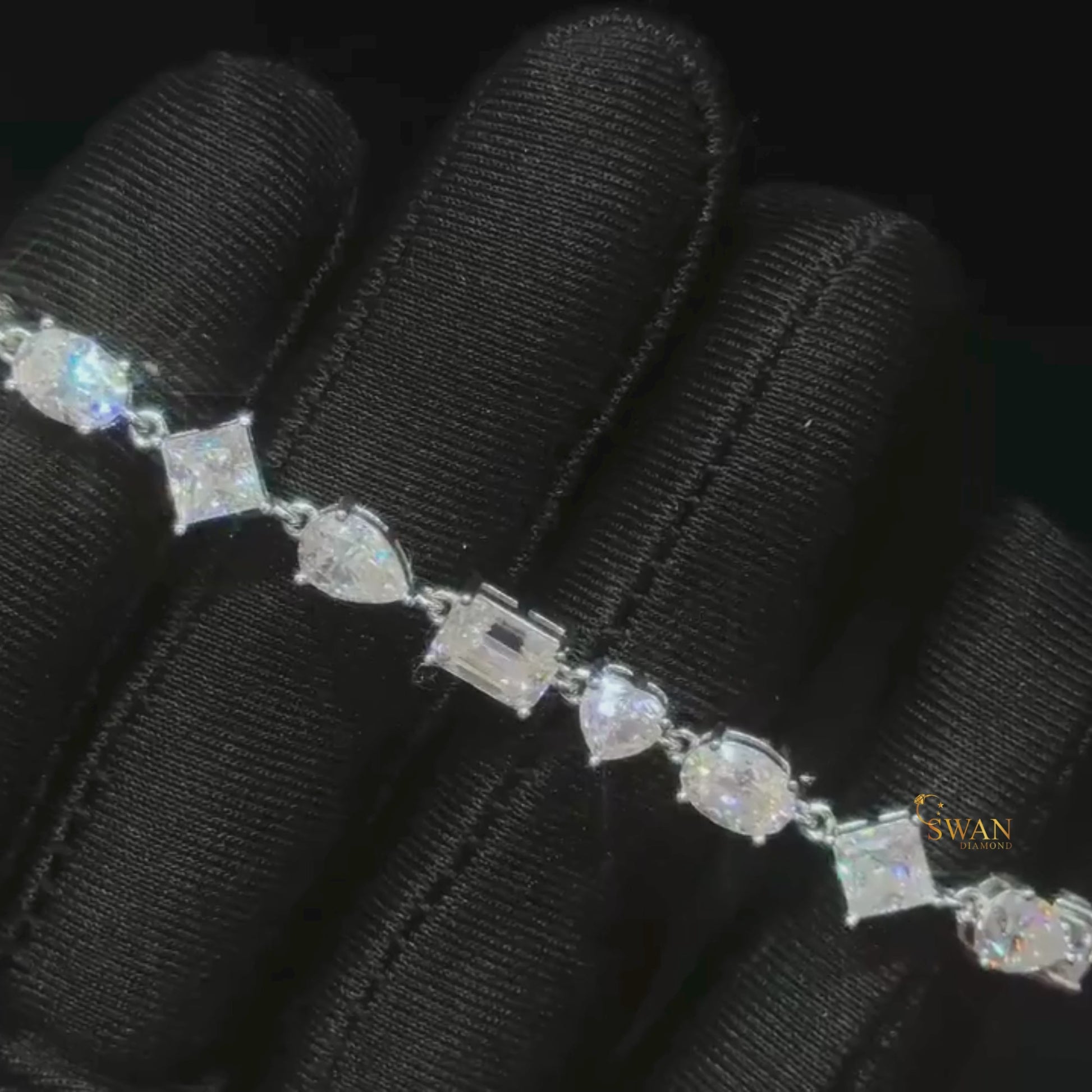 Unique Mixed Cut Diamond Tennis Bracelet in White Gold Featuring Oval Pear Emerald Heart and Princess Cuts Sparkling Natural Diamond Jewelry Gift swandiamond