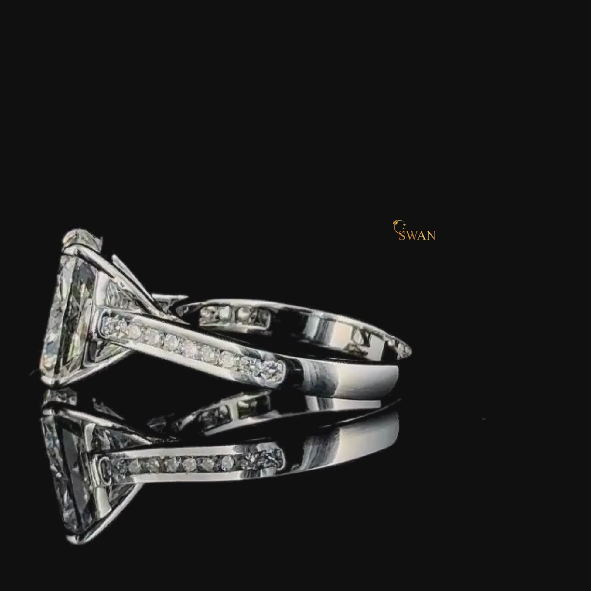 Cushion Cut Diamond Engagement Ring in Solid White Gold with Pavé Band Classic Elegant Solitaire Bridal Jewelry Gift for Her swandiamond