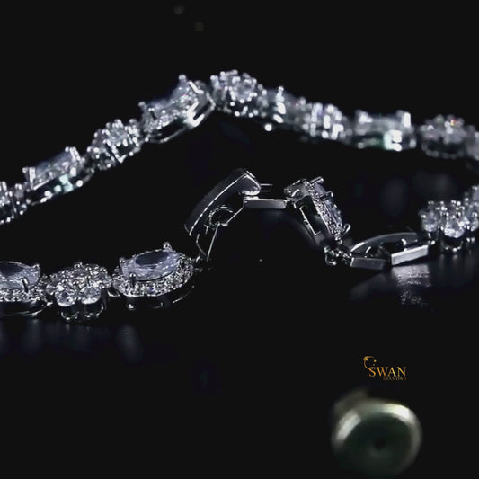 Vintage Oval and Round Cut Diamond Tennis Bracelet in White Gold Sparkling Natural Diamond Jewelry Elegant Luxury Gift for Her swandiamond